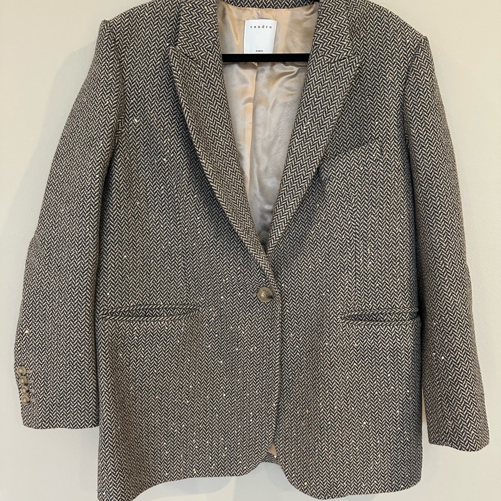 Sandro Herringbone Wool  Blazer